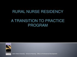 RURAL NURSE RESIDENCY A TRANSITION TO PRACTICE PROGRAM