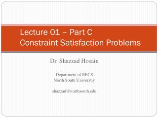 Lecture 01 – Part C Constraint Satisfaction Problems