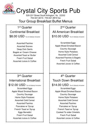 Tour break menu