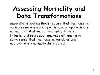Assessing Normality and Data Transformations