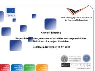 Kick-off Meeting Project introduction, overview of activities and responsibilities