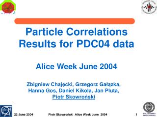 Particle Correlations Results for PDC04 data Alice Week June 2004