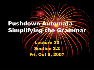 Pushdown Automata – Simplifying the Grammar