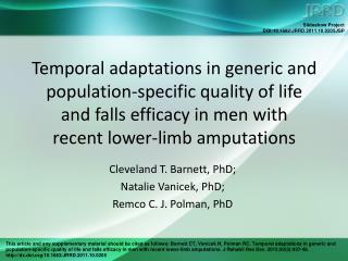 Cleveland T. Barnett, PhD; Natalie Vanicek, PhD; Remco C. J. Polman, PhD