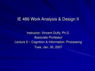 Instructor: Vincent Duffy, Ph.D. Associate Professor