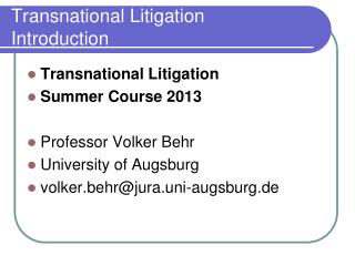 Transnational Litigation Introduction