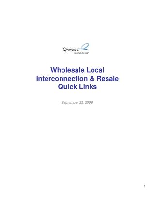 Wholesale Local Interconnection &amp; Resale Quick Links