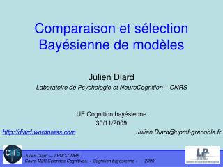Comparaison et sélection Bayésienne de modèles