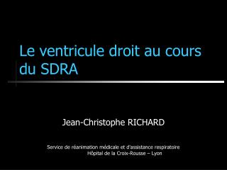 Le ventricule droit au cours du SDRA