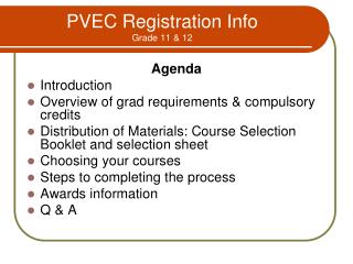 PVEC Registration Info Grade 11 &amp; 12