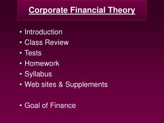 Corporate Financial Theory