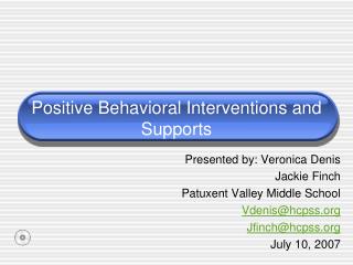 Positive Behavioral Interventions and Supports