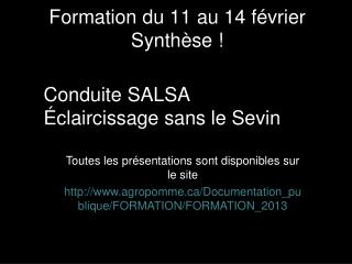 Formation du 11 au 14 février Synthèse !