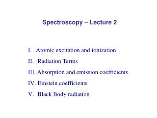Spectroscopy – Lecture 2
