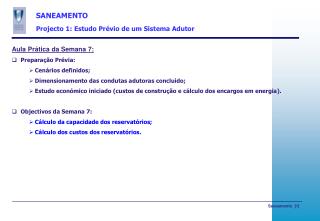 SANEAMENTO Projecto 1: Estudo Prévio de um Sistema Adutor