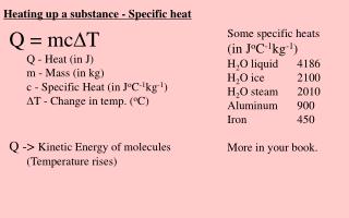 Heating up a substance - Specific heat