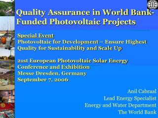 Quality Assurance in World Bank-Funded Photovoltaic Projects