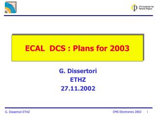 ECAL DCS : Plans for 2003