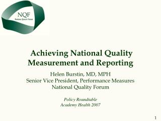 Achieving National Quality Measurement and Reporting