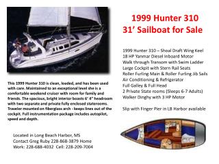 1999 Hunter 310 31’ Sailboat for Sale