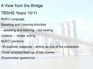 A View from the Bridge TBSHS Years 10/11 WJEC Language Speaking and Listening Activities