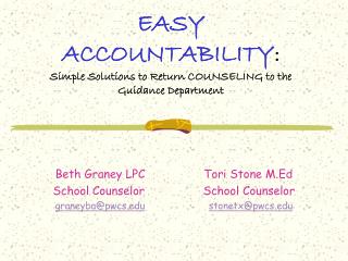 EASY ACCOUNTABILITY : Simple Solutions to Return COUNSELING to the Guidance Department
