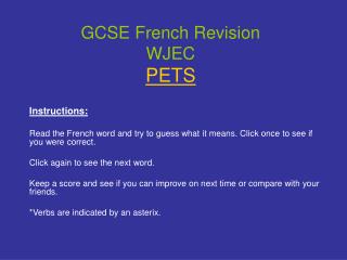 GCSE French Revision WJEC PETS