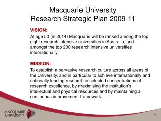 Macquarie University Research Strategic Plan 2009-11