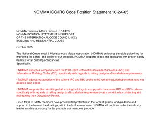 NOMMA ICC/IRC Code Position Statement 10-24-05