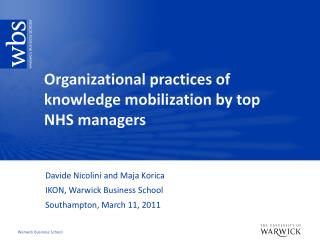 Organizational practices of knowledge mobilization by top NHS managers