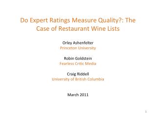 Do Expert Ratings Measure Quality?: The Case of Restaurant Wine Lists