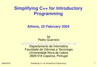Simplifying C++ for Introductory Programming