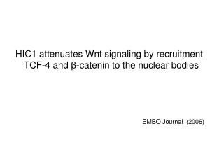 HIC1 attenuates Wnt signaling by recruitment TCF-4 and β -catenin to the nuclear bodies