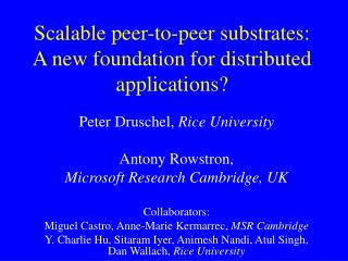 Scalable peer-to-peer substrates: A new foundation for distributed applications?