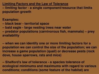 Limiting Factors and the Law of Tolerance