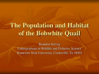 The Population and Habitat of the Bobwhite Quail