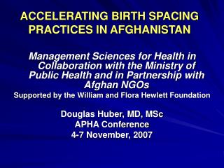 ACCELERATING BIRTH SPACING PRACTICES IN AFGHANISTAN