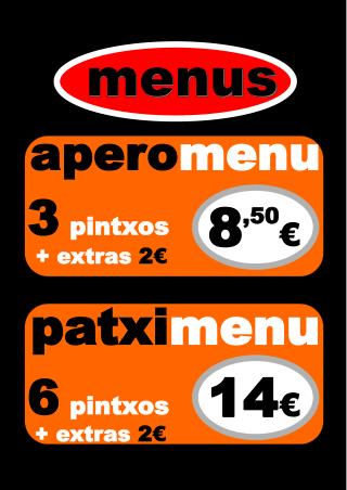 apero menu 3 pintxos + extras 2 €
