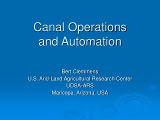 Canal Operations and Automation