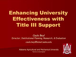 Enhancing University Effectiveness with Title III Support