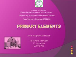 PRIMARY ELEMENTS Arch. Nagham Ali Hasan 1st lecture-1st week 1 st semester 2009-2008