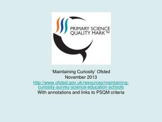 ‘Maintaining Curiosity’ Ofsted November 2013
