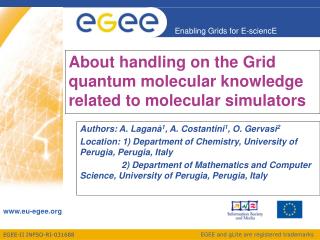 About handling on the Grid  quantum molecular knowledge related to molecular simulators