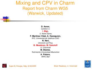 Mixing and CPV in Charm Report from Charm WG5 (Warwick, Updated)