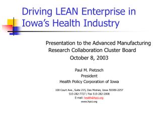 Driving LEAN Enterprise in Iowa’s Health Industry