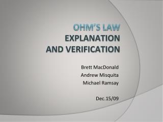 Ohm’s Law Explanation and Verification