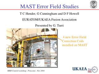 MAST Error Field Studies T C Hender, G Cunningham and D F Howell EURATOM/UKAEA Fusion Association