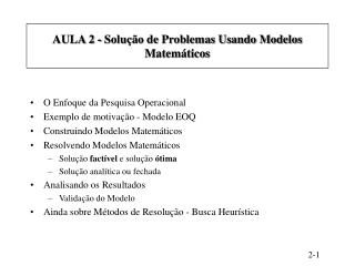 AULA 2 - Solução de Problemas Usando Modelos Matemáticos