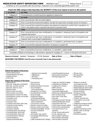 MEDICATION SAFETY REPORTING FORM MEDMARX Code Medical Record