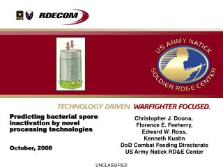 Predicting bacterial spore inactivation by novel processing technologies October, 2008